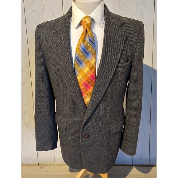 Haggar Other - VTG Haggar Mens Gray Donegal Herringbone Tweed Wool Sport Coat Blazer Jacket 42L